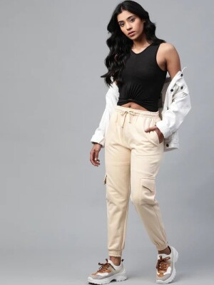 Women Cream Cargo Joggers ,  Pants, Fashion, Style, Clothing, Comfortable, Pockets, Utility, Durable, Cotton Fabric