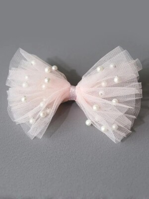 Chiccinch , An elegant hair clip adorned with a delicate net bow design and adorned with lustrous pearls