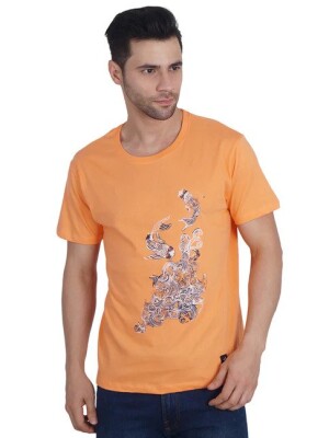 Men Light Orange Manedwolf Fish Print,  Design, Premium Quality Fabric, Cotton Blend, Comfortable Wear, Vibrant Style, Soft Texture