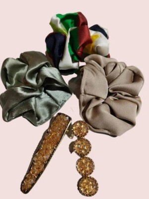 Silk Scrunchies and hair clip Combo, hair clip, luxurious, elegance, sophistication, exquisite silk material, soft