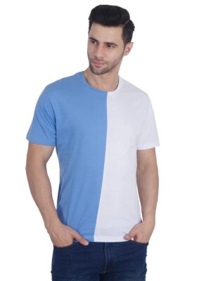 Men White & Blue Manedwolf Color Block T-shirt, Everyday Outfit, Casual Fashion, Premium Quality, Clothing for Men