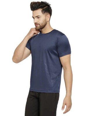 Men Blue 4 Way Lycra Dry Fit T-shirts,  Stretch, Breathable, Gym, Workout, Active Wear, Comfortable Fit, Versatile