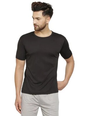 Men Black 4 Way Lycra Dry Fit T-shirts,  Stretch, Breathable, Gym, Workout, Active Wear, Comfortable Fit, Versatile