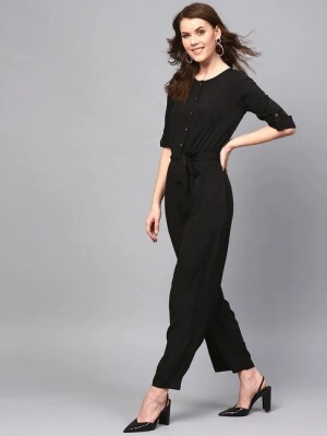 Women Black Jumpsuit fullsleeve  Versatile, Elegant, Comfortable Silhouette, Neckline Options, Soft Fabric, Occasion-Wear