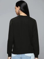Black Shoulder Studded Terry Sweatshirt, Stylish, Unique Design, Bold, Comfortable, Wardrobe Essential , Comfortable Fabric, Relaxed Fit