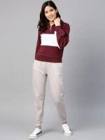 Maroon & White Zipper Sweatshirt ,Versatile Styling, Casual Wear, Everyday Fashion , Contrasting Design