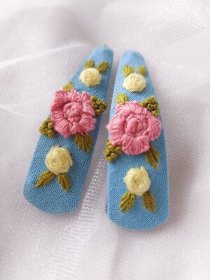Beautiful,exclusive, hand embroidered, hair clip in soft fabric for kids