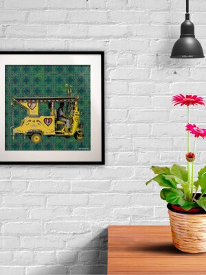 Yellow Auto Rickshaw Framed Indian Wall Art Print