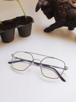 Computer square glasses, metal eye frame zero power, anti glare & blue ray cut, for men & women