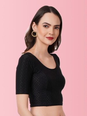 Black polyester stretchable blouse for women