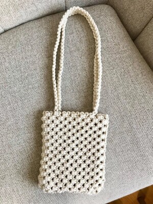 Stylish Handmade Macrame Sling Bags For Women’s macrame hand bag full size off white( bag021)