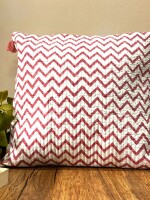 Muted Green & Red  Quilted Cotton Cushion Cover - 16 x 16 inches