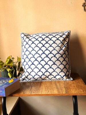 Blue & White Cotton Cushion Cover - 16 x 16 inches