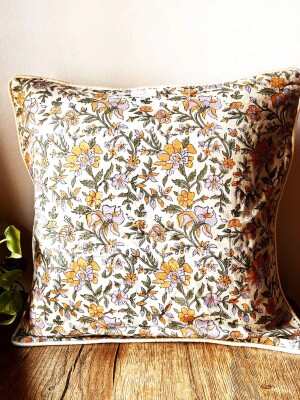 Mystique Muted Block Print Cotton Cushion Cover - 16 x 16 inches