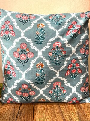 Jaal Pattern Block Print Cotton Cushion Cover - 16 x 16 inches