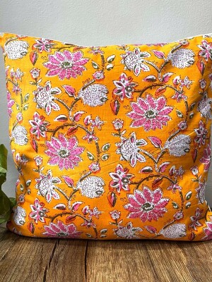 Bright Florals Cotton Cushion Cover - 16 x 16 inches