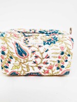Multi Utility Travel kits Dark Blue & Pink Flower Printed Pouch (Set of two)
