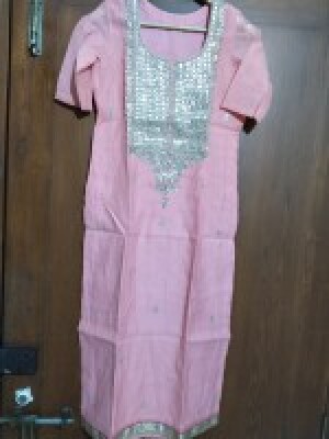 Pure Chanderi Kurta with silver gota work