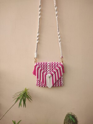 Handmade Macrame cross body sling bag in dual tone | thread work | styling sling bag
