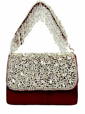 Maroon crystal flap bag