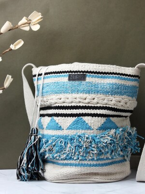 OCEAN TEAL, NESH, COTTON JHOLA CROSSBODY SLING BAG:  A Fusion of Style and Utility!