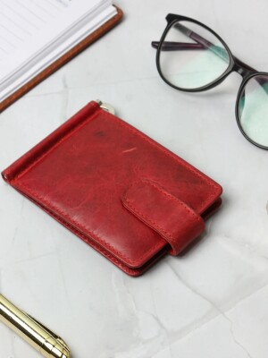 Fire brick red | nesh | genuine leather money clipper wallet