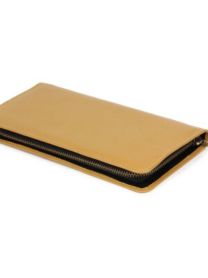 Nesh | caramel pochette | yellow zipper leather wallet