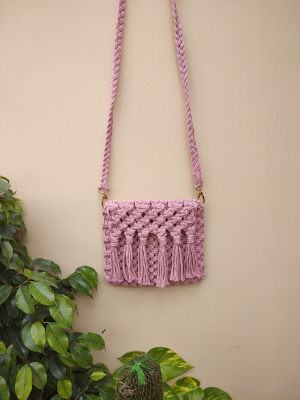 Macrame baby pink sling bag for women