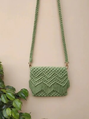 Olive macrame sling bag for women