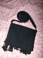 Black cotton cord magnetic button macrame sling bag