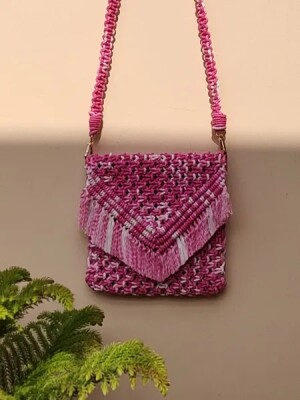 Macrame cotton cords pink sling bag