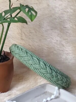 Olive green macrame cotton cord hair band