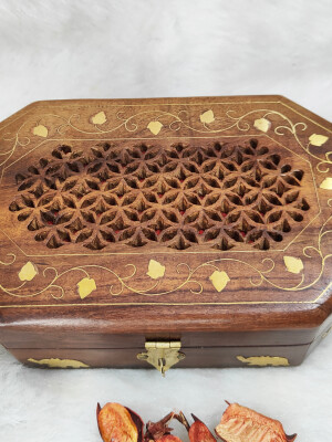 Wooden Jewelry Box Handcrafted Elephant Inlay and Carvings Handmade Box