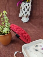 Red cotton cord macrame plastic hairband