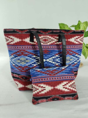 Jugaad Geometric Jacquard Multi color Fabric Tote Shoulder Bag  with Zip case