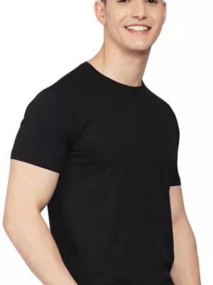 Men Solid Round Neck Reversible Pure Cotton Black T-Shirt