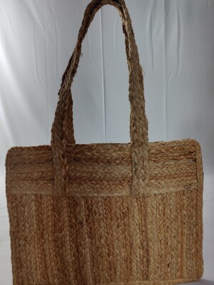 Jugaad Handcrafted Jute Laptop Bag with Block printed Lining and Braided Handles