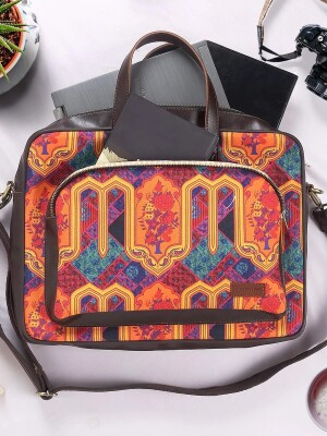 Multicoloured Motif Printed Laptop Bag