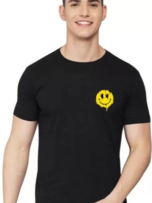 Men Printed Round Neck Reversible Pure Cotton Black T-Shirt