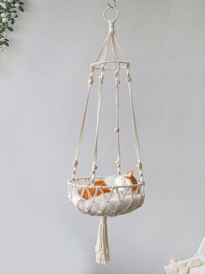 Macrame Cat Hammock | Macrame Hanging Swing Cat Basket | Home Pet Cat Accessories Dog Cat’s House Puppy Bed | Cat Swing | Cat Tree furniture