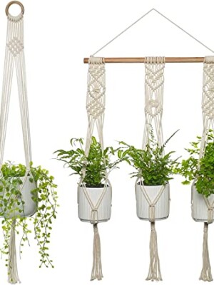 Macrame Plant Hanger – Plant Hangers for Indoor and Outdoor Plants – Handmade – Boho Room Decor – Set Holds 4 Plants