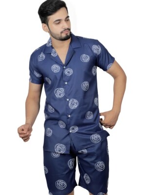 Regular Fit Navy blue and white round printed suit ,  Navy-blue; Fabric:- Soft poly Cotton and comfortable set