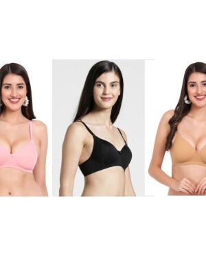 Pack of 3 Padded Everyday comfort Black-Peach-Skin Bra