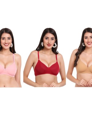 Pack of 3 Padded Everyday comfort Maroon, Skin & Peach