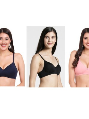 Everyday Comfort, Best Fit, Sweat Absorbing Pack of 3 Padded Everyday comfort Navy Blue, Peach & Black