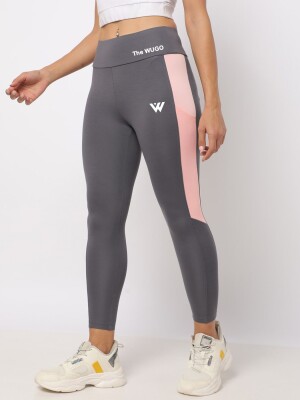Grey sport leggings in 4-way stretch polyester fabric