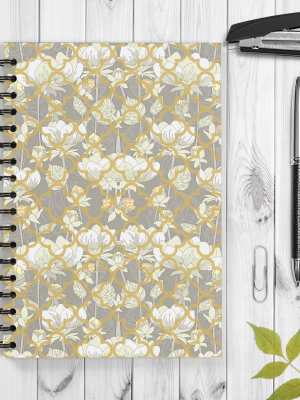 White Lotus Flower Pattern Spiral Notebook