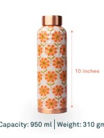Orange block flower pattern| 100% pure copper bottle|950 ml |