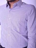 Men's purple white formal shirt with classic checked pattern