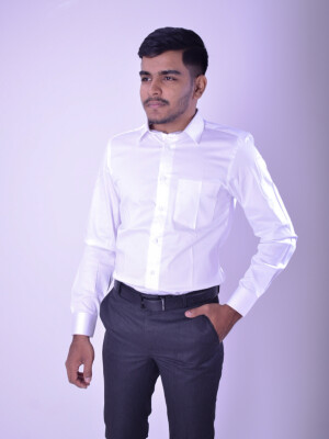 Men's pure polyester cotton white formal shirt